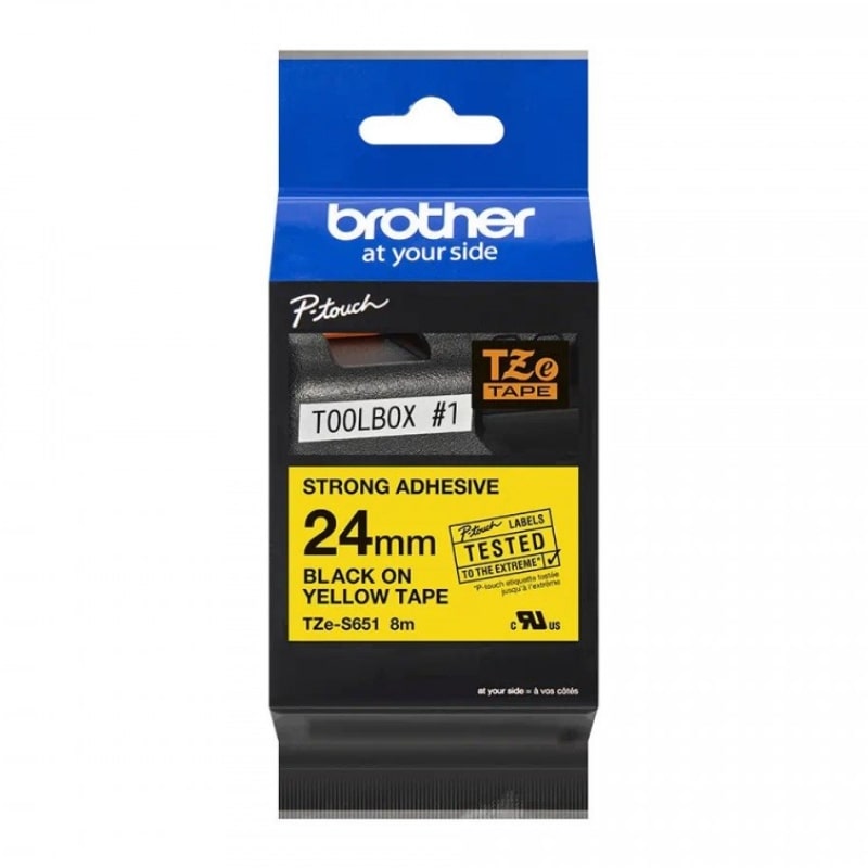 Ετικέτες BROTHER TZE-S651 Labelling Tape Cassette – Black on Yellow 8m x 24mm (TZES651)