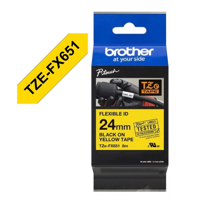 Ετικέτες BROTHER TZE-FX651 Labelling Tape Cassette – Black on Yellow 8m x 24mm (TZEFX651)
