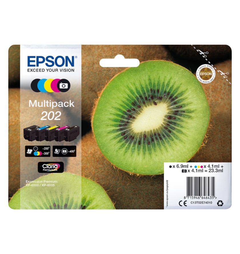 Πακέτο 5 Μελανιών EPSON 202 Multipack Black/Photo Black/Cyan/Magenta/Yellow (C13T02E74010)