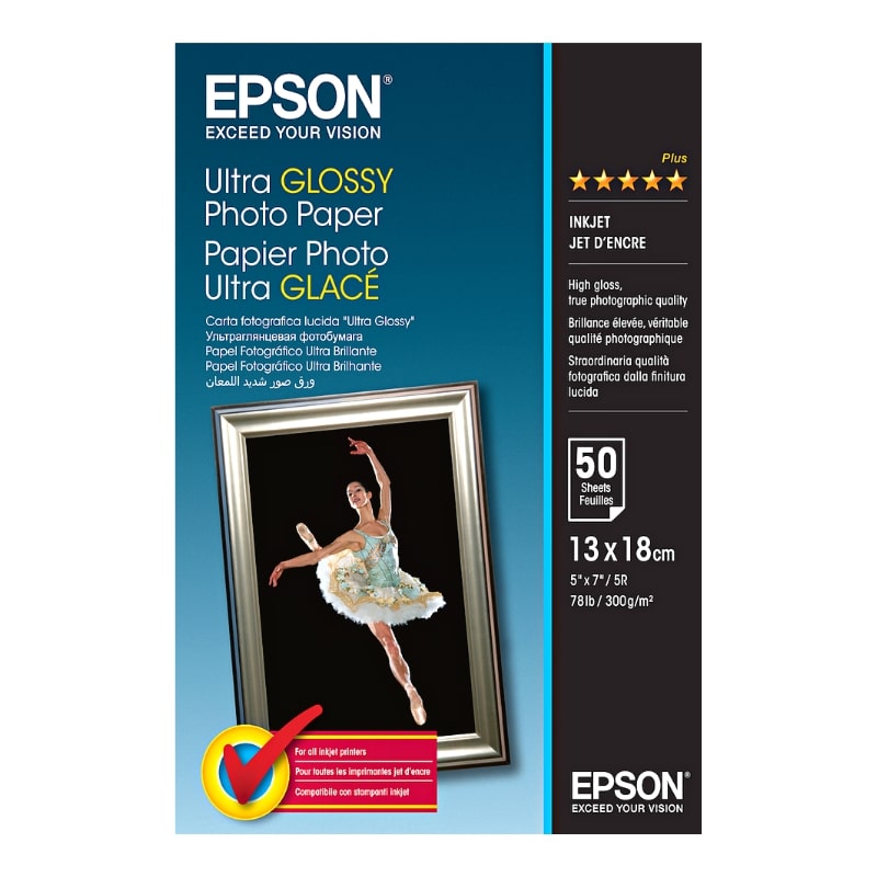 Φωτογραφικό Χαρτί EPSON 13x18cm Ultra Glossy 300g/m² 50 Φύλλα (C13S041944)