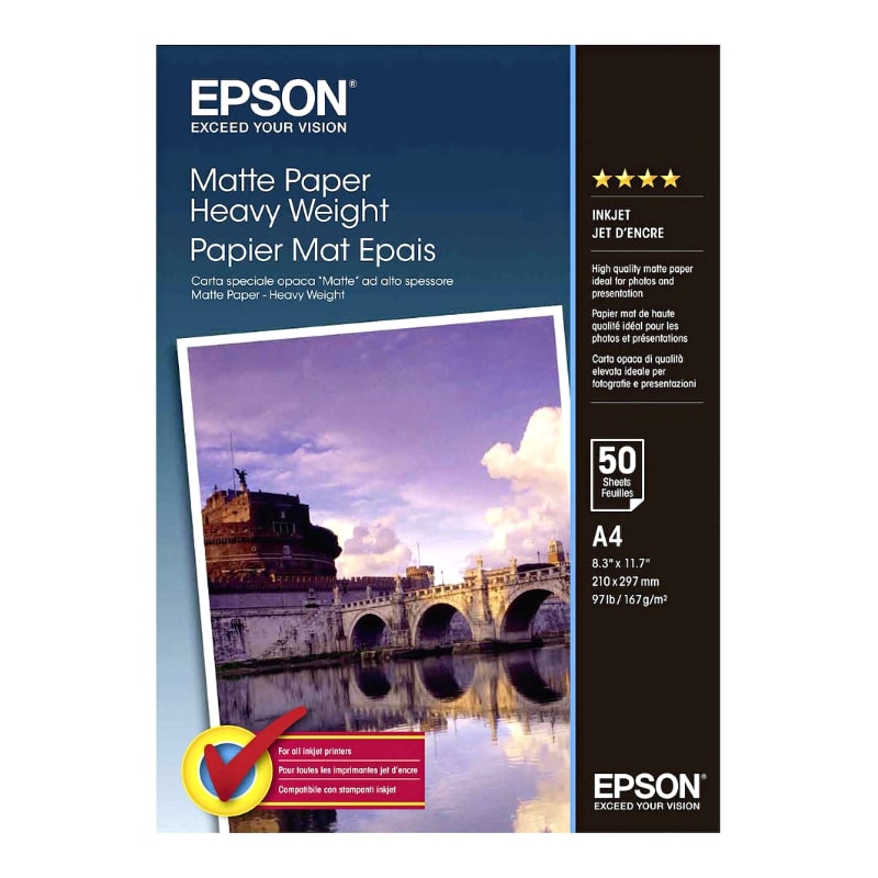 Φωτογραφικό Χαρτί EPSON A4 Heavyweight Matte 167g/m² 50 Φύλλα (C13S041256)