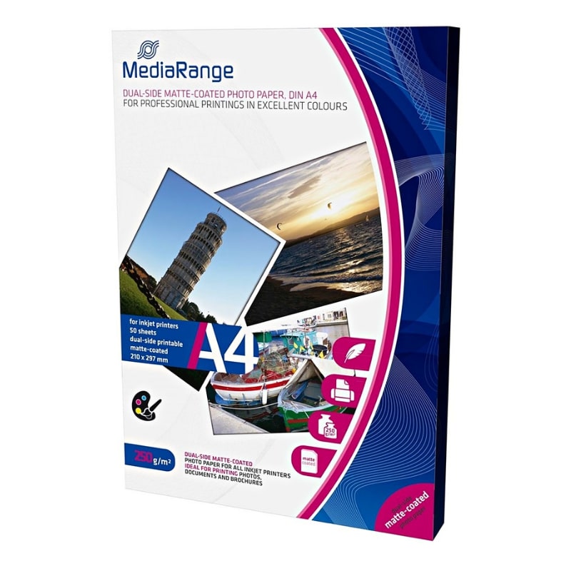 Φωτογραφικό Χαρτί MediaRange A4 Dual-side Matte για Inkjet Εκτυπωτές 250g/m² 50 Φύλλα (MRINK112)