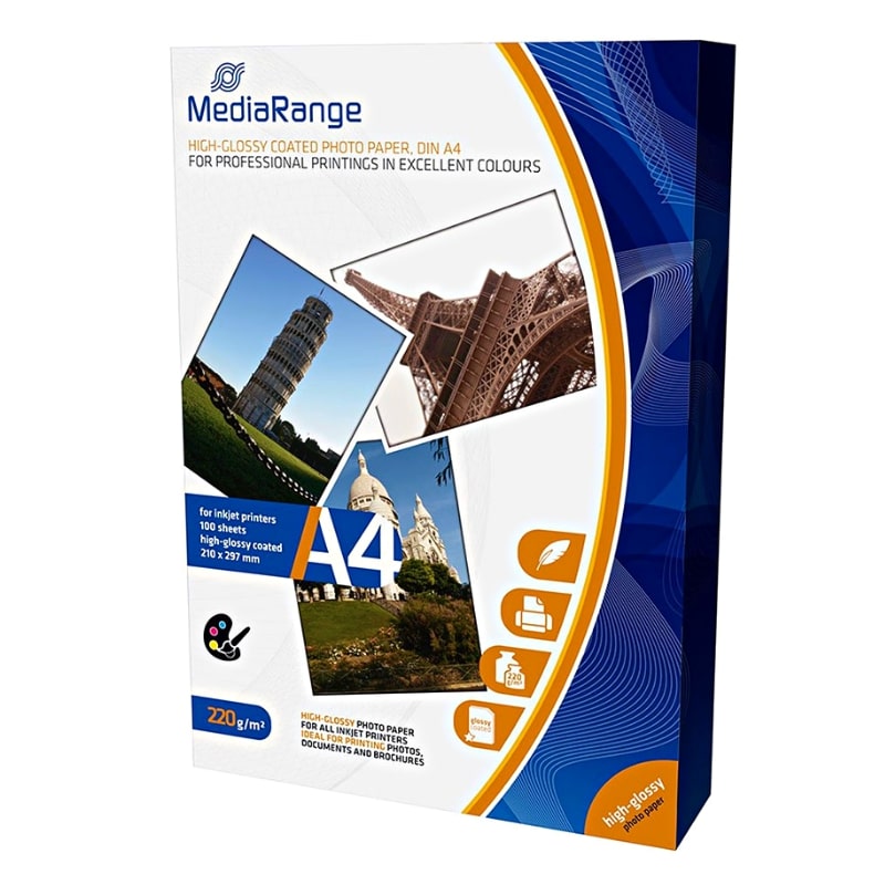 Φωτογραφικό Χαρτί MediaRange A4 High-Glossy για Inkjet Εκτυπωτές 220g/m² 100 Φύλλα (MRINK103)