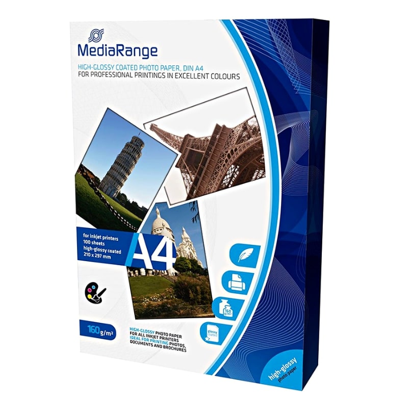 Φωτογραφικό Χαρτί MediaRange Α4 High-Glossy για Inkjet Εκτυπωτές 160g/m² 100 Φύλλα (MRINK105)