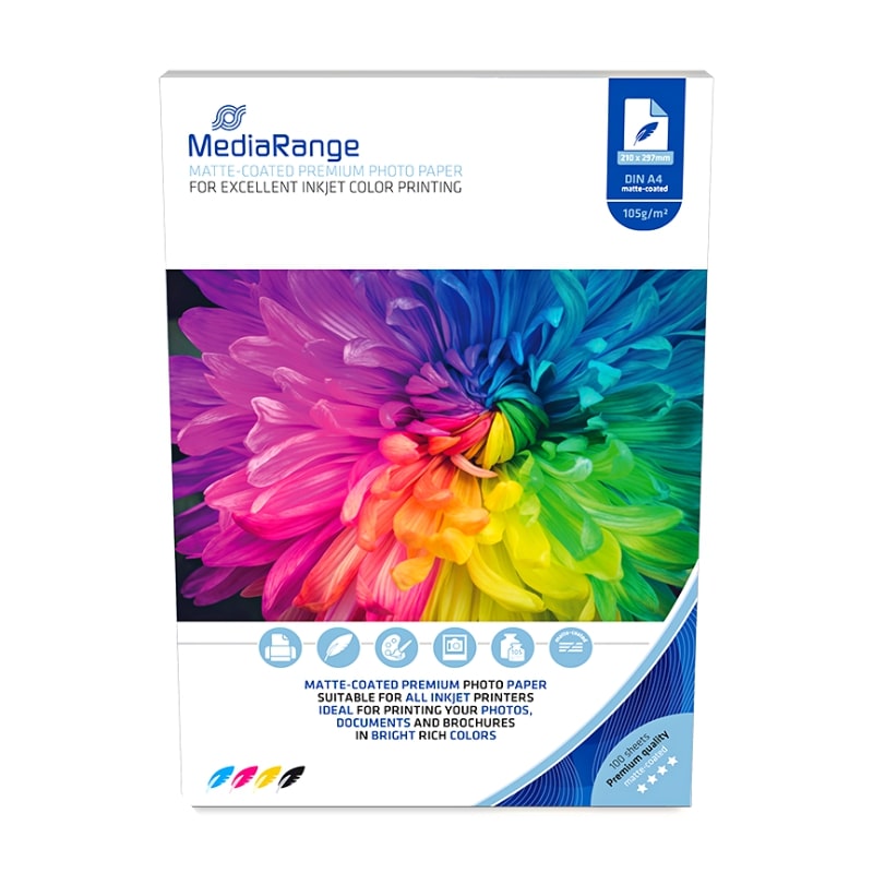 Φωτογραφικό Χαρτί MediaRange Α4 για Inkjet Εκτυπωτές Matte 105g/m² 100 Φύλλα (MRINK116)