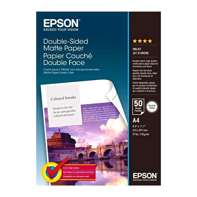 Φωτογραφικό Χαρτί EPSON A4 Double-Sided Matte 178g/m² 50 Φύλλα (C13S041569)